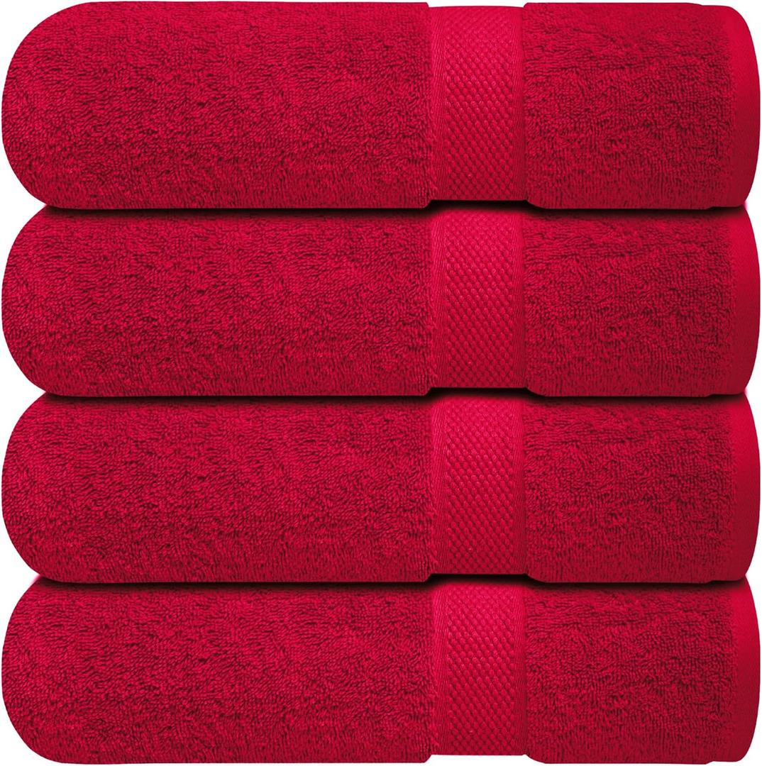 Infinitee Xclusives Luxury 100% Ring-Spun Cotton Bath Towels Set of 4 (27x54 inches)  Soft, Absorbent & Quick-Drying Towels for Bathroom, Gym, Spa & Hotel Use (Burgundy, Bath Towels)