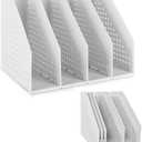 SAYEEC Collapsible Magazine Holder Plastic Desktop 4 Compartment File Desk Magazine Organizer Vertical File Divider Sorter Storage Document Organizer for Office Home School Gray