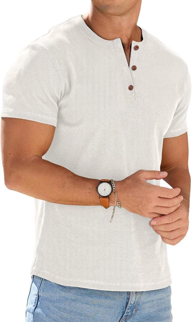 Sailwind Mens Muscle Henley Shirts Lightweight Workout T-Shirt Gym Tee Athletic Short Sleeve with Button M
