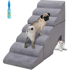 Dog Stair for High Beds 32 inches Tall, 33D Foam Dog Ramp for Bed 32 inches, 7-Step Pet Stair Steps for Small Large Dogs for Bedsides Climbing, Non-Slip Doggie Steps for Older Dogs/Cats, Grey