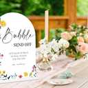 Acrylic Wedding Signs Bubble Send off Sign for Reception, 6x8" Floral Themed Arch Acrylic Table Decor, Love Is In Bloom Decorations for Bridal Shower Engagement Party