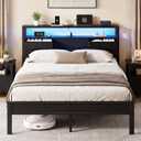 Queen Size Bed Frame with 2 Fabric Drawers and Storage Headboard