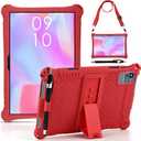 DETUOSI Okaysea 10.1 inch Silicone Tablet Case with Stylus Pen & Shoulder Strap, Moderness 10.1" Case, Soft Portable Protective Cover for QunyiCO 10.1, Azeyou Tab 6 10 inch, Red