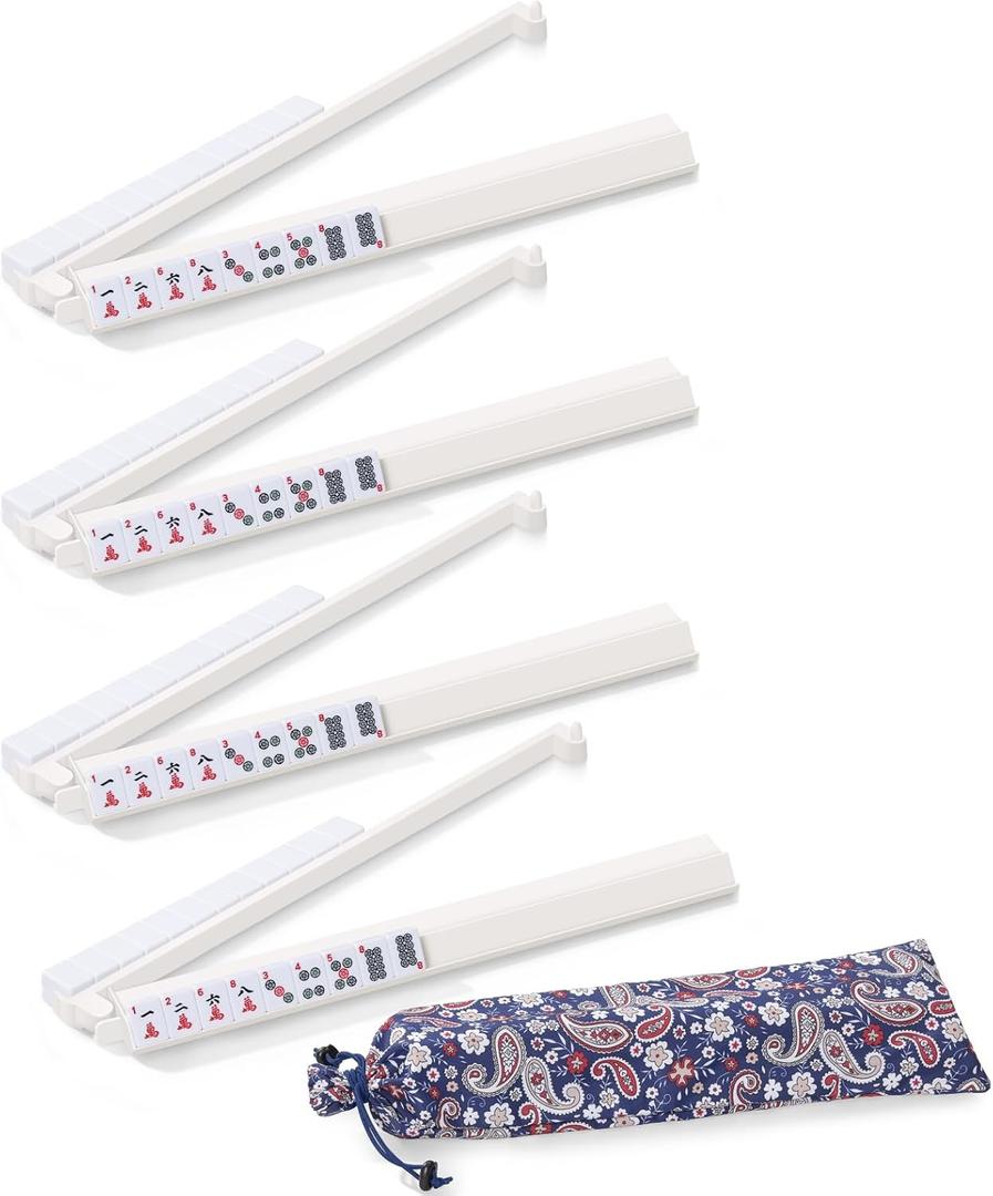 Mahjong Racks with Pushers, 4 Mah Jongg Clear Acrylic American All-in-One Tile Rack & Pusher Accessories Gifts (Milk White)