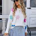 Angashion Womens Sweaters Flower Print - Crewneck Knitted Long Sleeve Sweaters Fall Winter Pullover Casual Top (L)