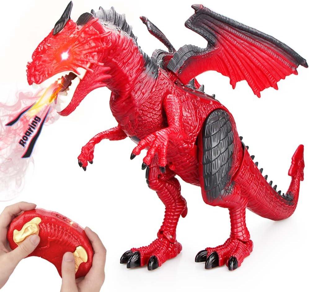 Betheaces Remote Control Dinosaur,Dragon Toy for Kids Boys Girls Red Dragon Figures Learning Realistic Looking Large Size with Roaring Spraying Light Up Eyes for Birthday Xmas Gifts (Style-1)