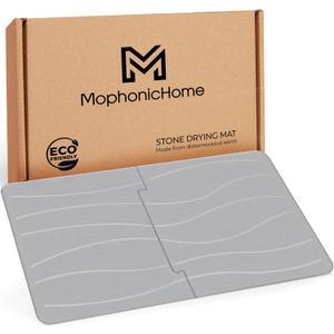 MOPHONICHOME Extra Large Stone Bath Mat 32 x 20 inches - Diatomaceous Earth Bathroom Stone Mat, Non Slip Quick Dry Diatomite Bathroom Rug, Absorbent, Modern Design, Easy to Clean, Grey