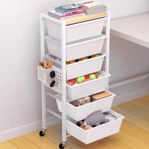 Rolling Cart with Drawers, Rolling Storage Cart with 6 Large Plastic Drawers & Wooden Tabletop, Utility Cart with Pegboards & Basket, Storage Drawers Cart for Living Room, Classroom, Bedroom, Office (White)
