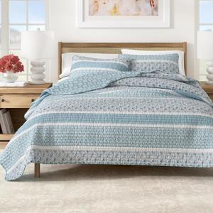 Great Bay Home 3-Piece Reversible Blue Full/Queen Quilt Comforter with 2 Shams | Lightweight, All-Season, Cozy, Modern Bedspreads | Paisley Coverlet Sets | Kadi Collection