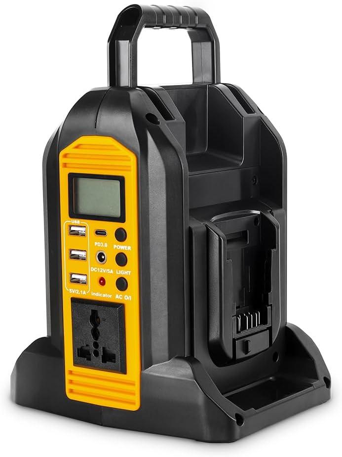 350W Power Inverter for DeWalt 20V/60V Battery, Pure Sine Wave Dual-Battery Portable Power Station with AC 110V Outlet, USB-C & LED Light, Off-Grid Generator for Camping, CPAP, Laptop & Home Blackout