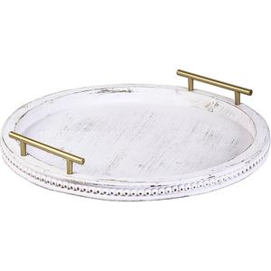 FESTWIND Decorative Tray for Coffee Table Decor Wooden Tray with Handles Round Trays for Home Decor Beaded Tray for Kitchen Counter Living Room Countertop Display