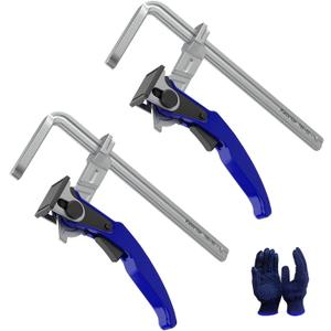2-Pack Quick Release Ratchet Track Saw Clamps w/ 6 1/2" Capacity x 2 1/2" Throat Depth, T-track Clamp for MFT/Guide Rail, 600LB Clamping Force Chrome Plated Bar and Non-Marring Pad