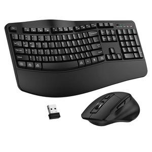 Wireless Keyboard and Mouse Combo, 2.4G Full Size Wave Keys Ergonomic Keyboard with Wrist Rest and 3-Level DPI Adjustable Wireless Ergonomic Mouse for Windows, Mac OS Desktop/Laptop/PC(Black)