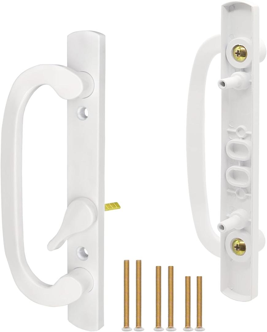 Sliding Glass Patio Door Handle Replacement Set Non-Keyed Offset Position Zinc Diecast I/E Pull Handles, Fits 1-3/8" to 2-1/4" Thick Doors, 3-15/16" Hole Spacing, Non-Handed, White