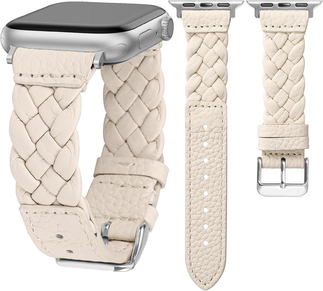 TOYOUTHS Braided Leather Strap Compatible with Apple Watch Band Women 38/40/41/42/44/45/46/49mm Soft Thin Leather Dressy Designer Woven Bracelet for iWatch Series 11 10 9 8 7 6 5 4 Ultra SE 3 2 1