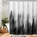 ORTIGIA Black and White Misty Forest Shower Curtain for Bathroom, Nature Woodland Curtain Set with Hooks, Decorative Pine Tree Fog Magic Bath Decor for Home Weighted, 72x72