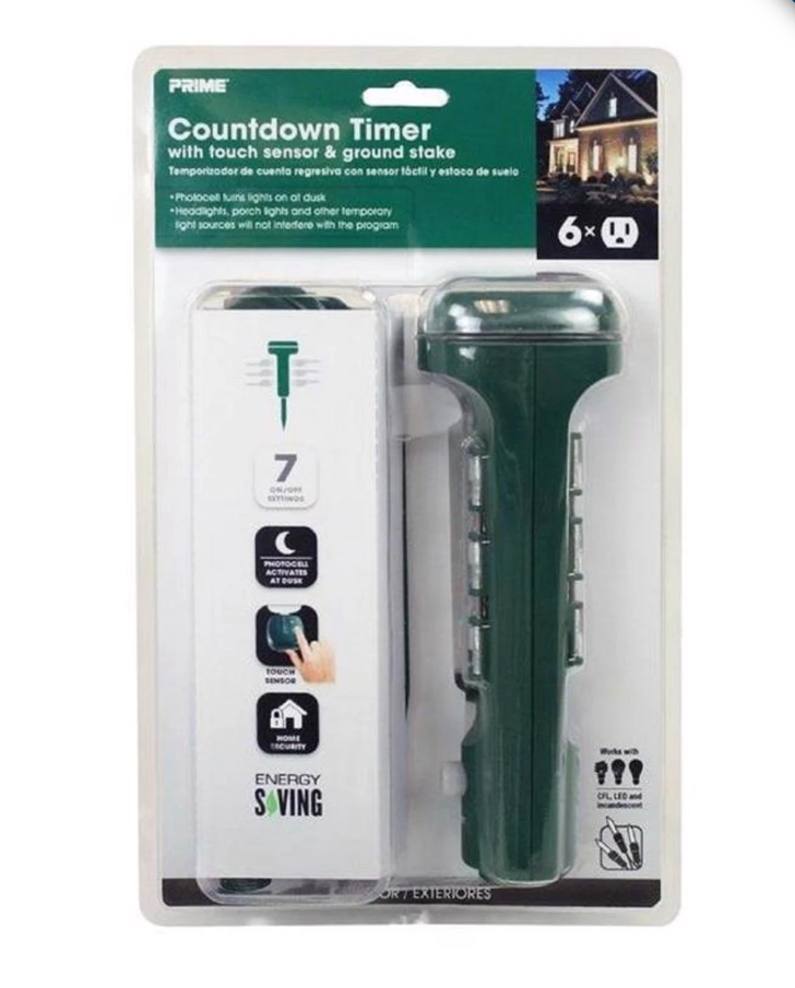 15a 125v 1875w Green Outdoor Timer Power Stake With 6 Outlets