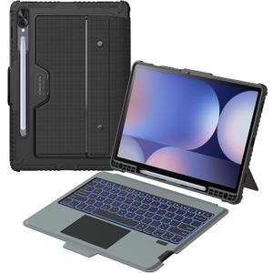 Nillkin for Samsung Galaxy Tab S10 Plus/S9 Plus 12.4" Case with Detachable Keyboard, 7-Color Backlit, Trackpad, S Pen Holder, Rugged Keyboard Case with Camera Cover for Samsung Tablet S9+/S10+ 5G