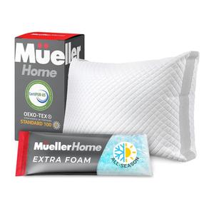 Mueller Gel Memory Foam Pillows, Queen Size, Cooling Pillow, Adjustable Firmness - Ideal Loft Stomach, Back, Side Sleeper Pillow - CertiPUR-US Certified Set of 4