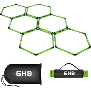 GHB Hex Agility Rings Speed Rings with Carrying Bag 6 Set Portable Hexagon Rings, Agility Ladder for Agility Footwork Training (Green)