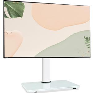 Swivel Universal TV Stand for 32-75 inch TVs with Tilt Down/Up, 8 Levels Height Adjustable Table Top TV Mount Stand with Stable Heavy Duty Tempered Glass Base, MAX VESA 600x400 mm up to 99lbs, White