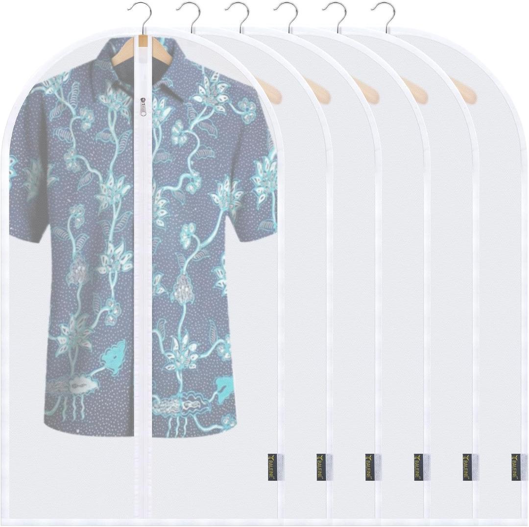 BALEINE 40'' Translucent Garment Bags, 6 Packs PEVA Dress Bag for Closet Clothes Dresses Suit Coats Storage (White, 6PK)