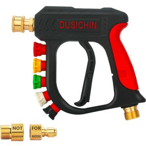 DUSICHIN Pressure Washer Short Wand High Power Spray Gun 5 Nozzle Tips Car Wash Foam Gun Foam Cannon Attachment 1/4" Quick Connector Outlet,3/8'' M22-14mm M22-15mm Fitting,Not Use with Garden Hose