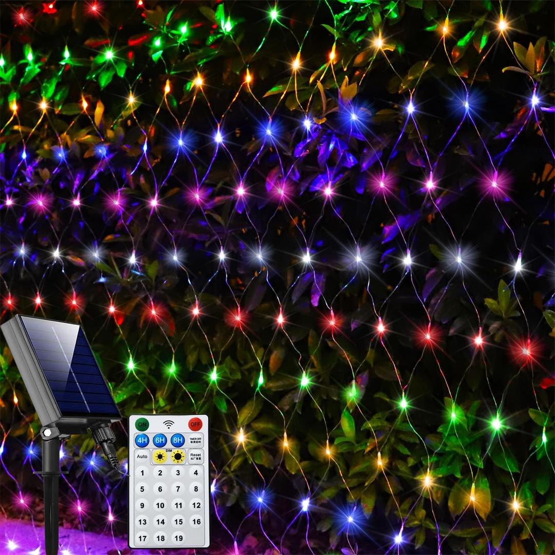 Curyidy Solar Net Lights Outdoor Mesh Lights Christmas Waterproof 19 Modes Timer Tree Wrap for Fence, Garden, Yard, Bushes, Trunk, Halloween, Christmas Decor (6 Colors)
