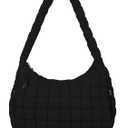 Quilted Puffer Tote Bag Puffy Crossbody Shoulder Bag with Zipper, Nylon Hobo Handbag Travel Carryall Bags for Women Girls (Large, Black)