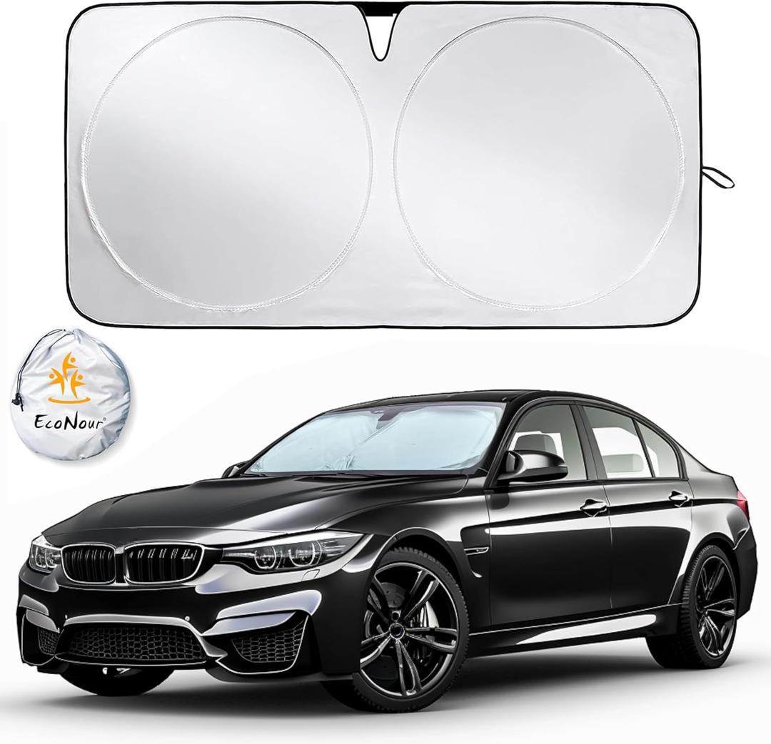 EcoNour Mirror Cut Car Windshield Sun Shade | Foldable Automotive Sun Blocker for Front Windshields | Premium Sun Protection for Cars, Trucks & SUVs | Medium (64" x 32")