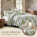 WDCOZY 100% Cotton Reversible Patchwork Quilt King Size, Lightweight Farmhouse Vintage Shabby Chic Bedding Set with 2 Pillow Shams, Green Floral Printed Pattern Bedspread Coverlet for All Seasons, King(106"x96"