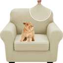 XINEAGE New 2 Pieces Chair Covers with Arms Super Stretch Chair Slipcover for Living Room Pet Dog Universal Slip Cover Anti Slip Armchair Furniture Protector (Light Beige), 31"-46"(1 Cushion)