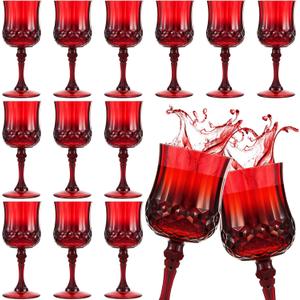 Pinkunn 12 Pcs Red Plastic Goblets 7 oz Plastic Wine Glasses Reusable Vintage Drinking Glasses Dishwasher Safe for Christmas Wedding Birthday Party Supplies