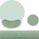 MOSISO Wrist Rest Support for Mouse Pad&Keyboard Set, Circle Curved Ergonomic Mousepad&Coaster Non-Slip Base Home/Office Pain Relief&Easy Typing Pad with Soft Cloth&Silicone Lining, Antique Green