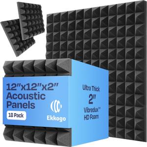 18-Pack Sound Proof Foam Panels for Walls 12X12X2" Acoustic Panels Pyramid Style Sound Panels for Studio and Home Noise Reduction with Vibredux HD