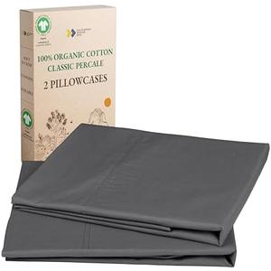 California Design Den 100% Organic Cotton King Size Pillow Case Pair, Set of 2, Soft & Crisp Percale Weave Cotton Pillowcases (Grey)