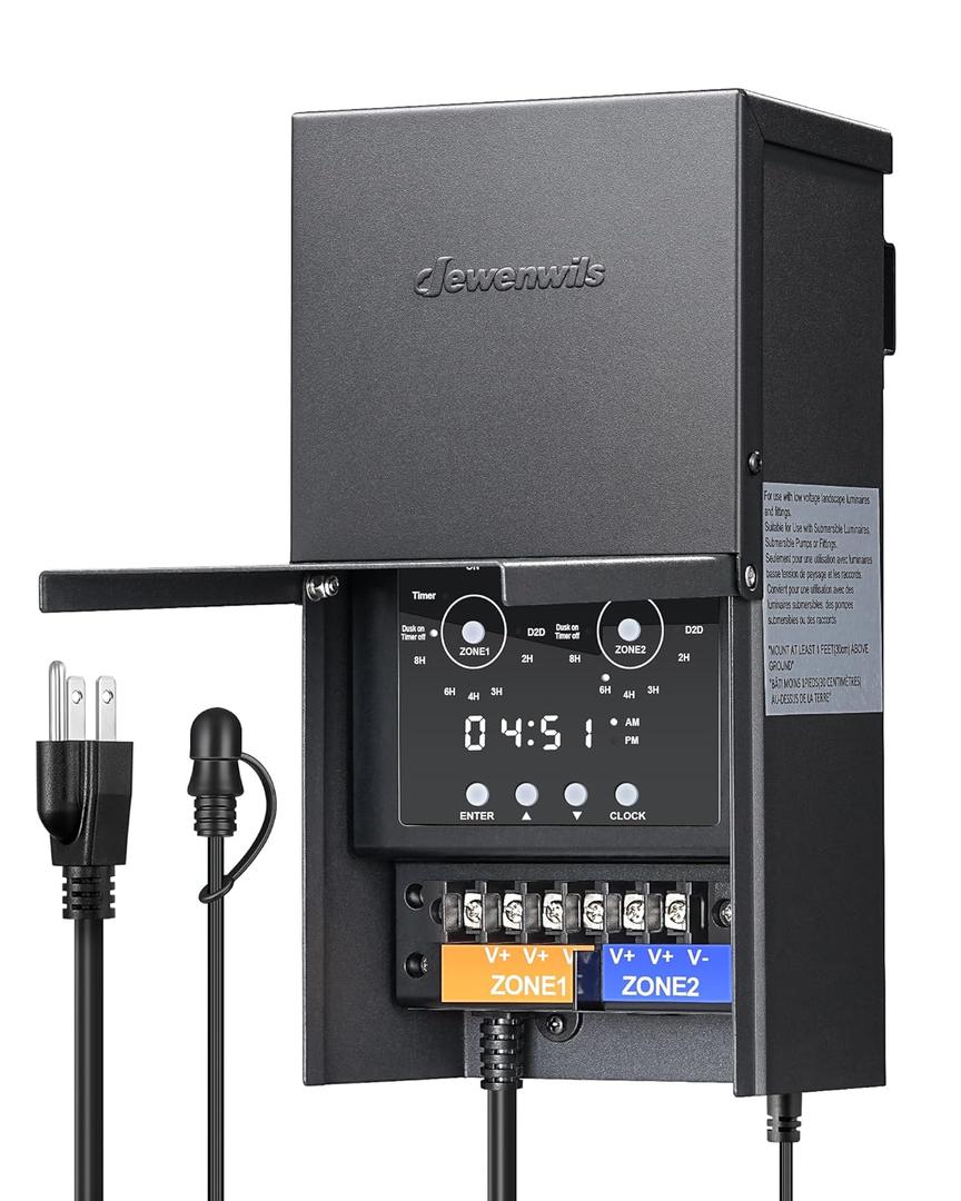 DEWENWILS 200W Low Voltage Landscape Transformer with Photocell Sensor & Timer, 120V AC to 12V/14V AC, Weatherproof Outdoor Landscape Lighting Transformer for Garden Lights, Spotlights, Steplights
