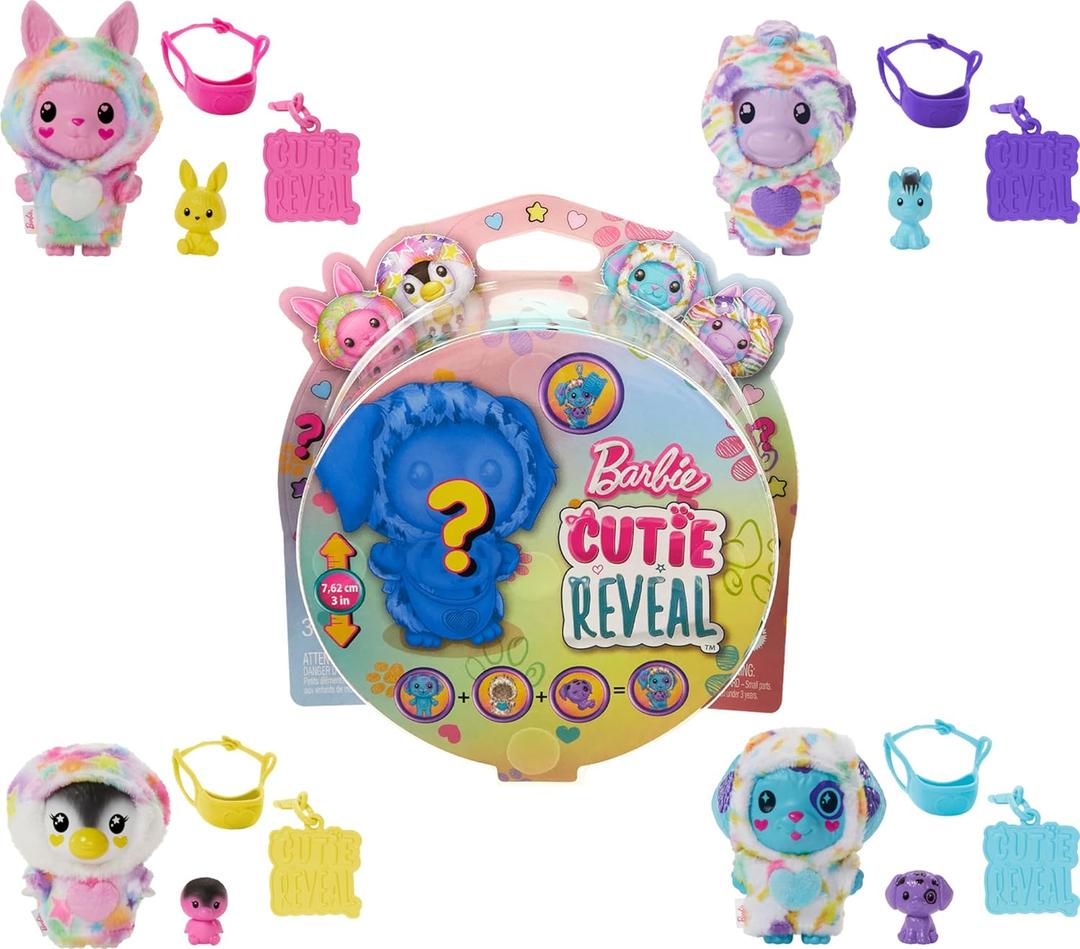 Barbie Cutie Reveal Animal Color Dream-Themed Pet & Accessories with 5 Surprises Including Mini Pet, Color Change & Clip, 3 Pack