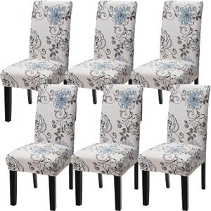 YISUN Dining Chair Covers, Stretch Spandex Chair Seat Cover Removable Washable Parson Chair Cover Kitchen Chair Protector Slipcovers (Beige/Bule, 6)
