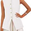 PRETTYGARDEN Blazer Vest Tops for Women Sleeveless Button Down Business Casual Outfits Work Suit Vests Waistcoat (White, S)