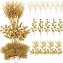 75 Pcs Christmas Glitter Branches 3 Styles Artificial Christmas Picks Berries Stems Pine Needles Floral Twig Spray for Xmas Tree Ornaments DIY Wreath Garland(Gold)