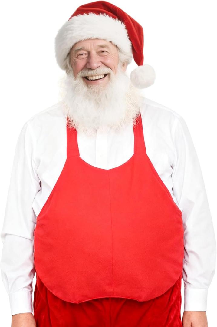 Padded Santa Belly, Santa Costume Suit Unisex Fake Stuffer Belly for Christmas Halloween Cosplay (Red)