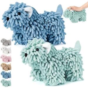 Tegeme 2 Pcs Chenille Dog Hand Towel Fuzzy Dog Towel Absorbent Microfiber Soft for Bathroom Kitchen Washstand (Green Blue)