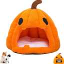 Halloween Cat Bed, 2025 Pumpkin Cat House, Dog,Cat Bed for Animals, Pomeranian, Chihuahua, Kitten (Orange, L)