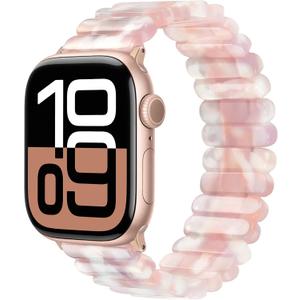 V-MORO Resin Stretchy Band Compatible with Apple Watch 38/40/41mm, 42/44/45/46/49mm Fashion Cute Strap for iWatch 10/9/8/7/6/5/4/3/2/1/SE Lightweight Elastic Bracelet Wristband Women,S/M SIZE (Floral Pink- Rose Gold)