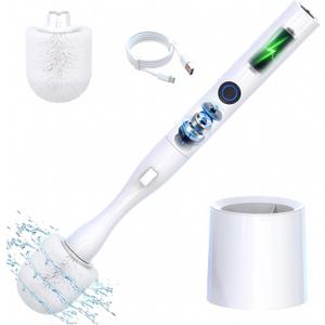 Electric Toilet Brush, HKFIF Toilet Brush and Holder Set, 360 Degree Powerful Cleaning Easily Eliminate Stains and Residue, 2 Speeds Rechargeable Motorized Toilet Scrubber (White)