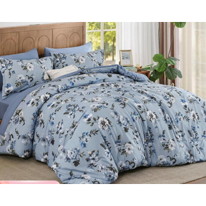 BLOOMHAVEN Queen Comforter Set -7 Pieces Floral Blue Comforter Set for All Seasons, Bed in a Bag Queen with Botanical Flowers Comforter, Sheets, Pillowcases & Shams
