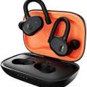 Skullcandy Push Active Wireless Earbuds, Bluetooth Headphones, Noise Isolating, 44 Hrs Battery, Secure-Fit Over-Ear Hanger, Sweat and Water Resistant, Microphone for iPhone Android - True Black/Orange