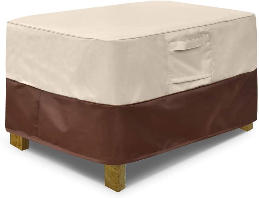 Vailge Rectangle Patio Ottoman Cover, Waterproof Outdoor Ottoman Cover with Padded Handles, Patio End Table Cover, Heavy Duty Patio Furniture Covers (Medium,Beige & Brown)