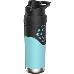 Under Armour 24Oz Stainless Steel Water Bottle, Insulated, Carabiner Easy Carry Hook, Leak Proof, Kids & Adults, All Sports, Gym (Breeze Blue/Black)